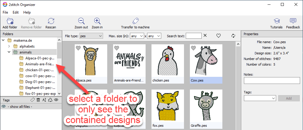 See all designs inside a folder